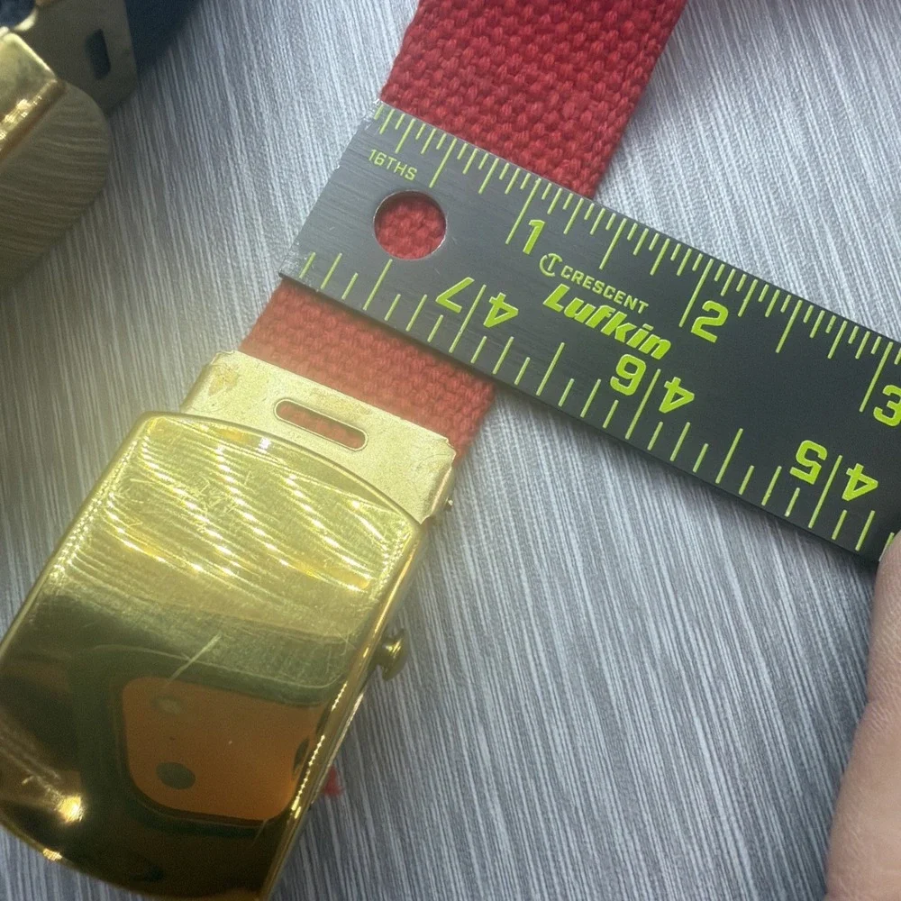 Vintage Military Web Canvas Belts Lot of 3 Brass Buckle Red White Blue